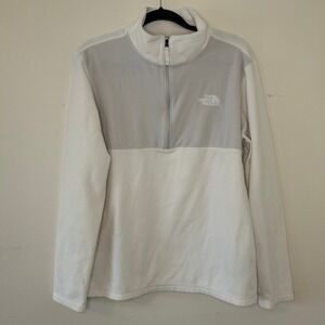 The North Face Mens TKA Glacier Quarter Zip Fleece Pullover White Grey Medium